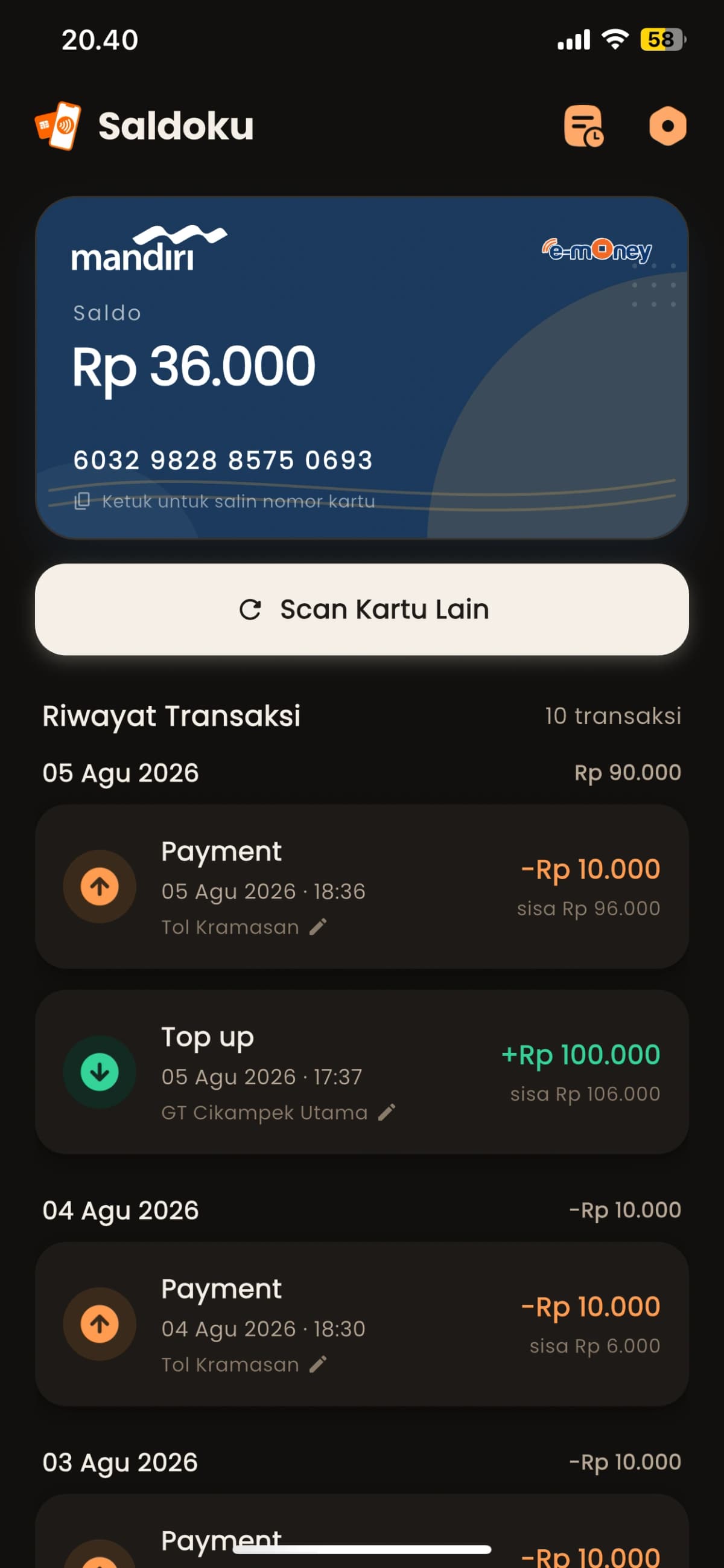 Mode gelap di aplikasi Saldoku